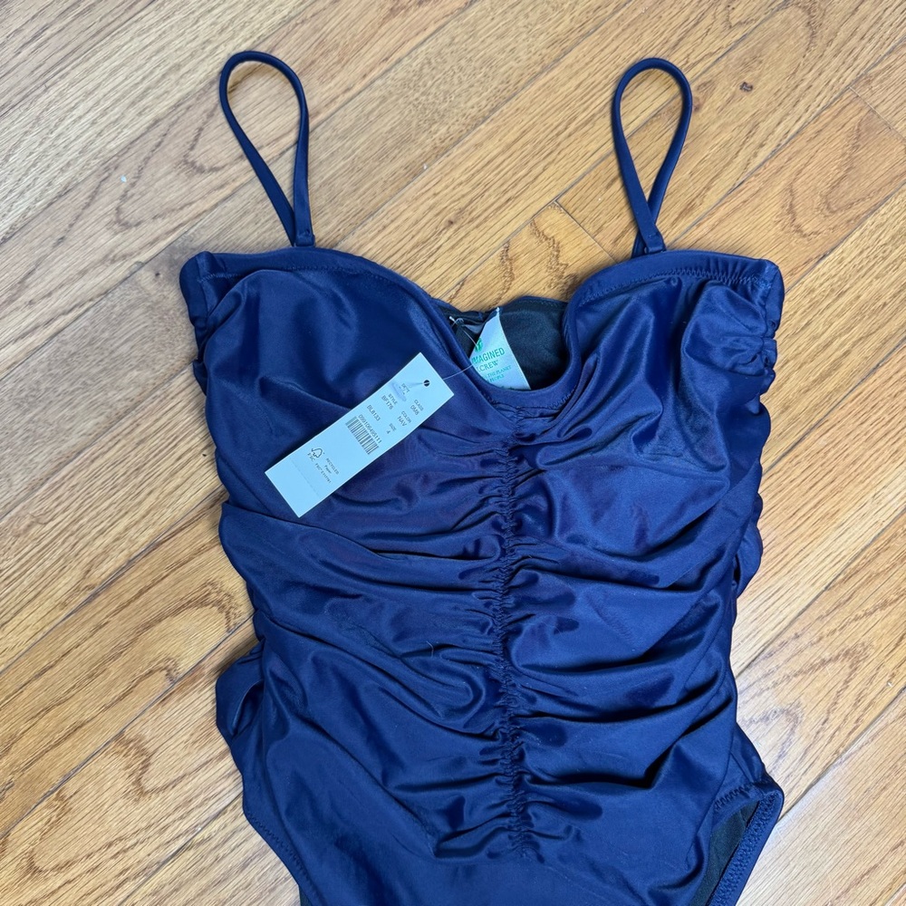 J.Crew Ruched Sweetheart One Piece Navy Blue Swimsuit Size 4 NEW - Picture 5 of 12
